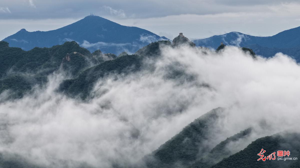 Sea of clouds shrouds Simatai Great Wall in ethereal post-rain beauty