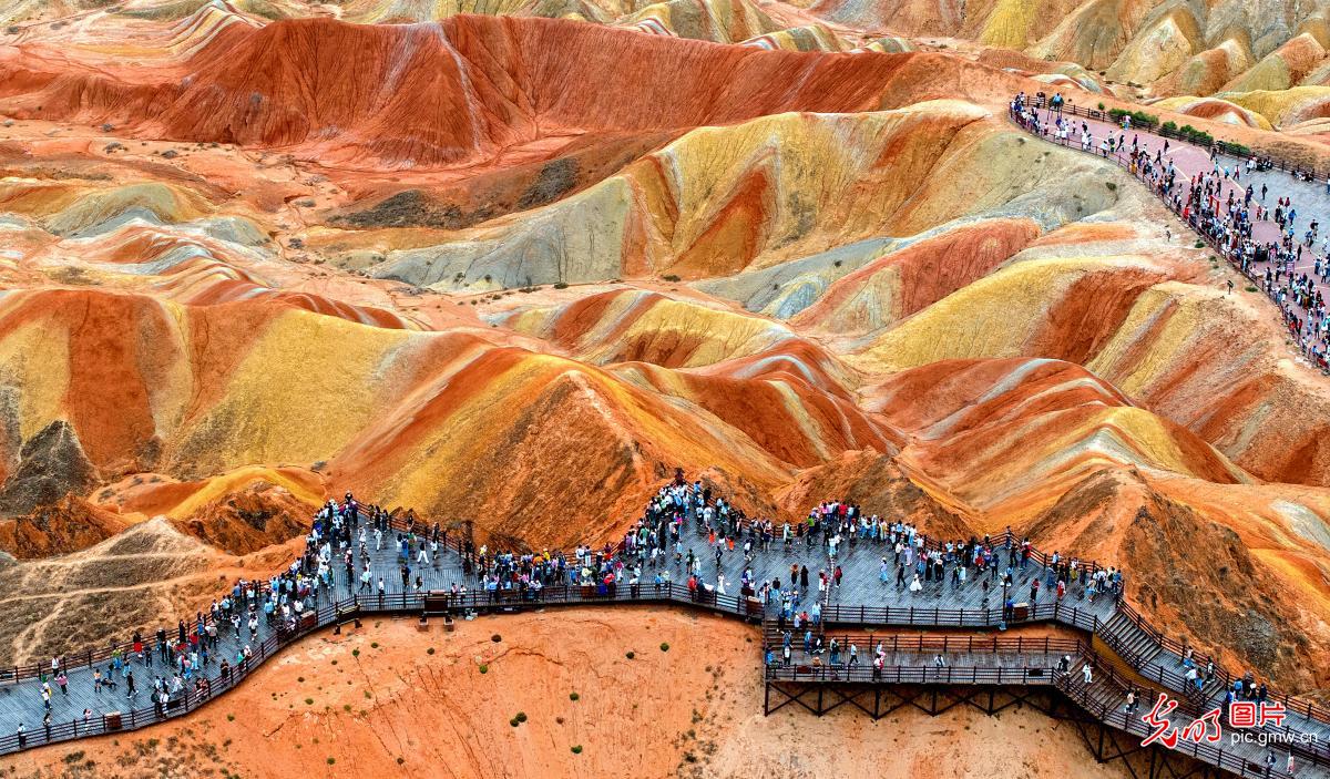 Colorful danxia landform in NW China's Gansu