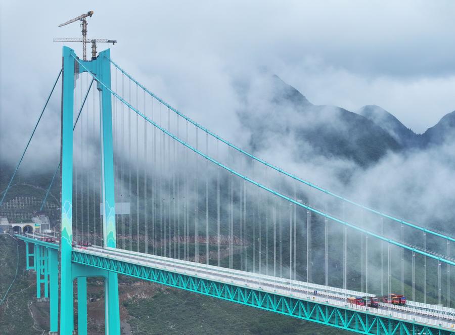 World's tallest bridge set for load testing in SW China's Guizhou
