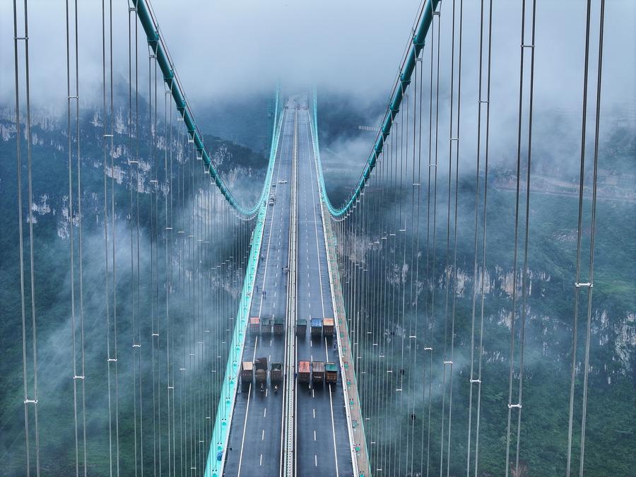 World's tallest bridge set for load testing in SW China's Guizhou