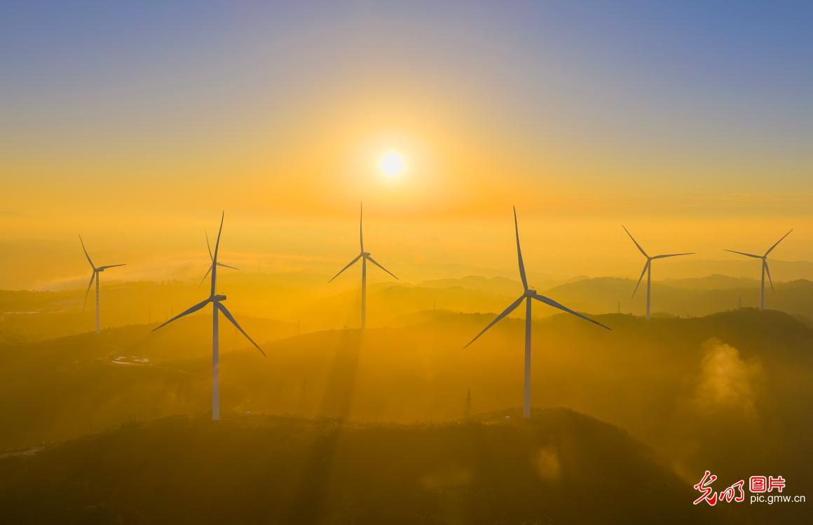 Magnificent cloud sea at wind farm