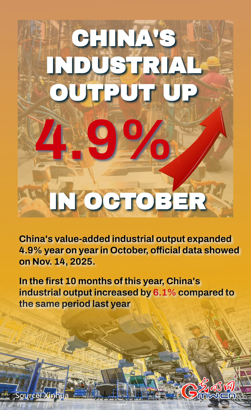 Poster: China's industrial output up 4.9 pct in October Poster: China's industrial output up 4.9 pct in October