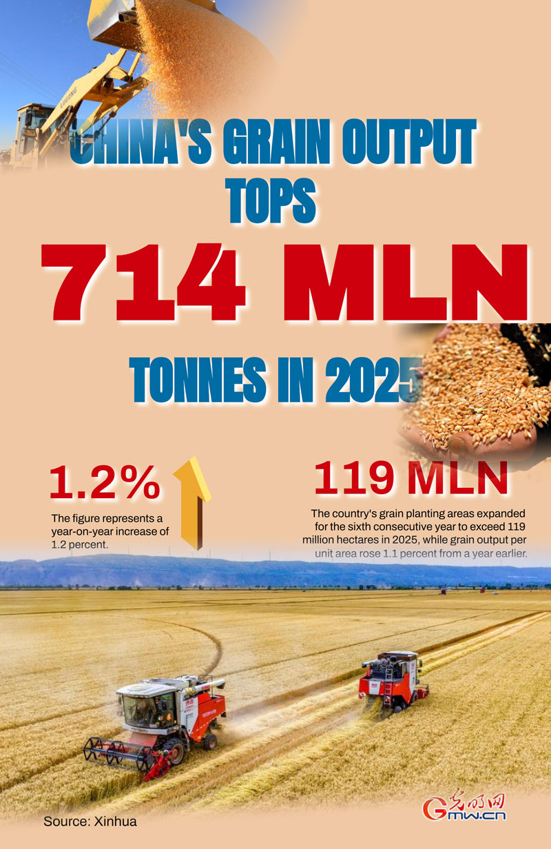 Poster: China's grain output tops 714 mln tonnes in 2025 Poster: China's grain output tops 714 mln tonnes in 2025