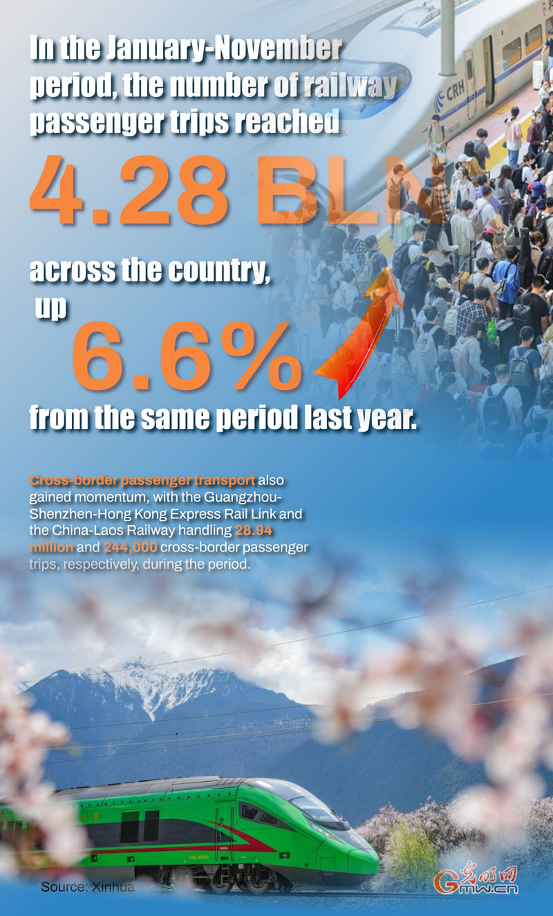 Poster: China's railway passenger trips hit new record in first 11 months Poster: China's railway passenger trips hit new record in first 11 months