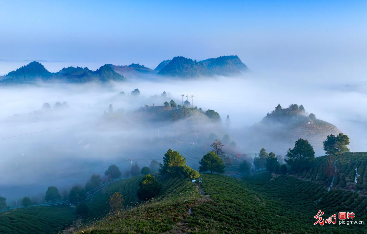 Winter sea of clouds veils SW China's Guizhou