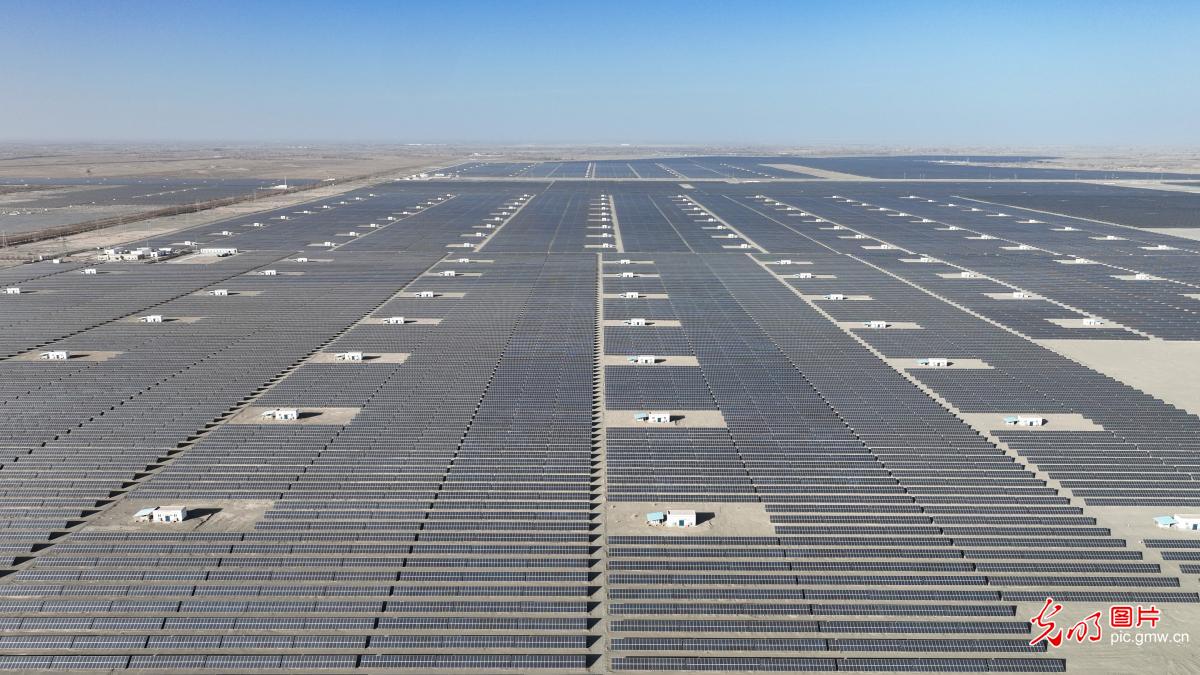 Rows of solar panels shine in NW China's Gansu
