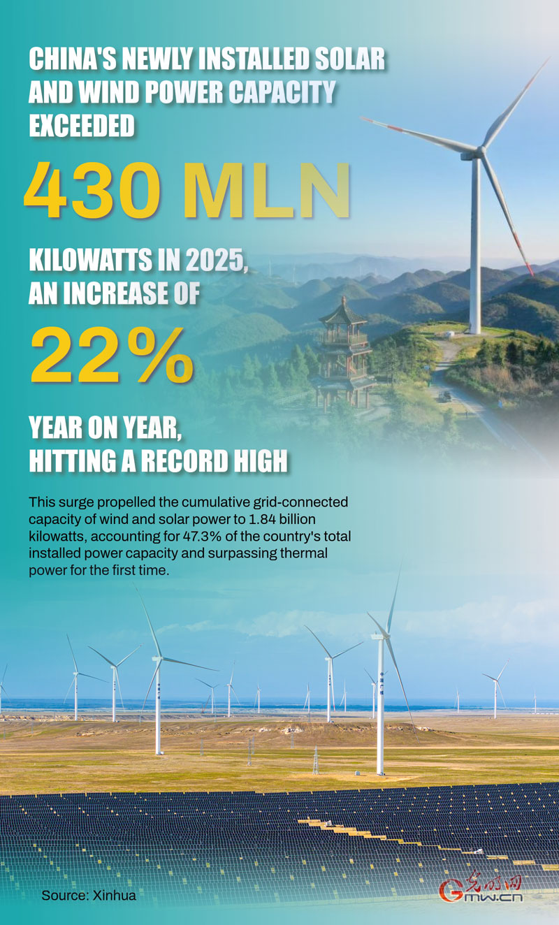 Poster: China's newly installed wind, solar power capacity up 22% in 2025