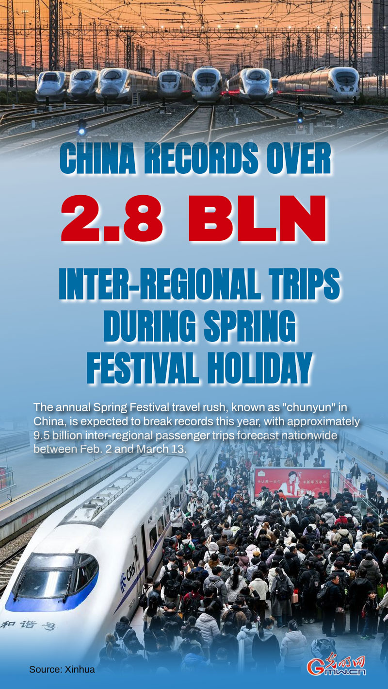 Poster: China records over 2.8 bln inter-regional trips during Spring Festival holiday Poster: China records over 2.8 bln inter-regional trips during Spring Festival holiday