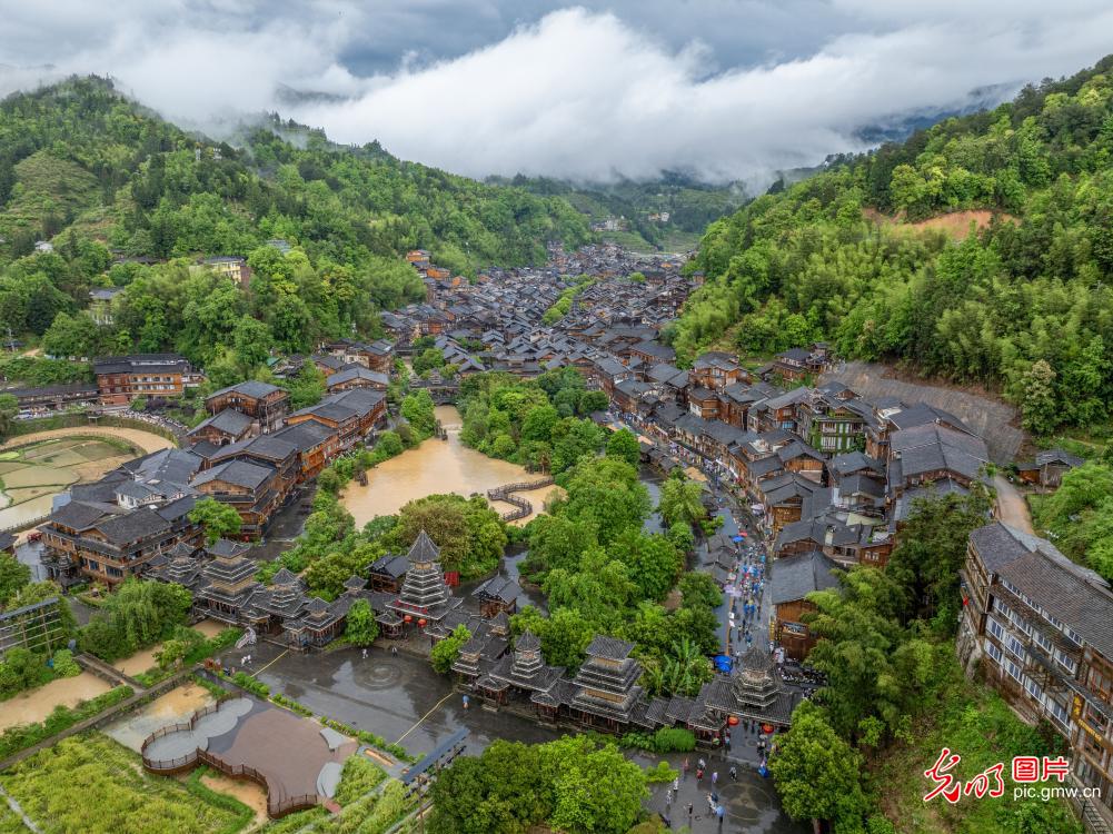 Traditional Dong Village booms with lush spring landscape