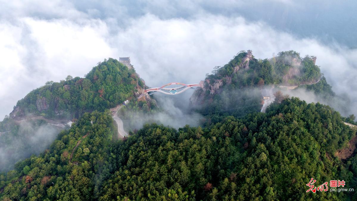 Misty morning over Qincao Village, southeast China's Fujian