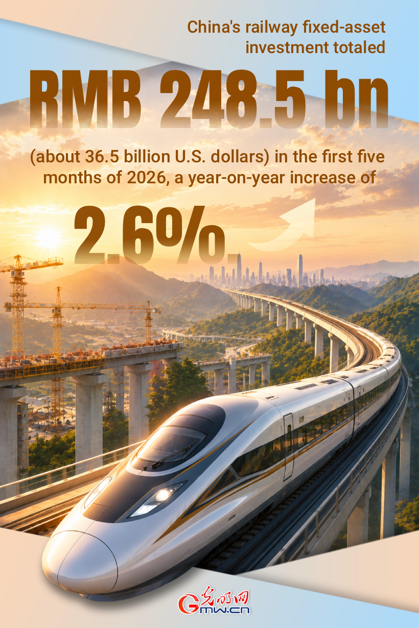 Poster: China's railway fixed-asset investment up 2.6% in Jan.-May