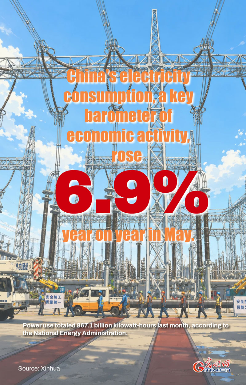 Poster: China's power use up 6.9% in May