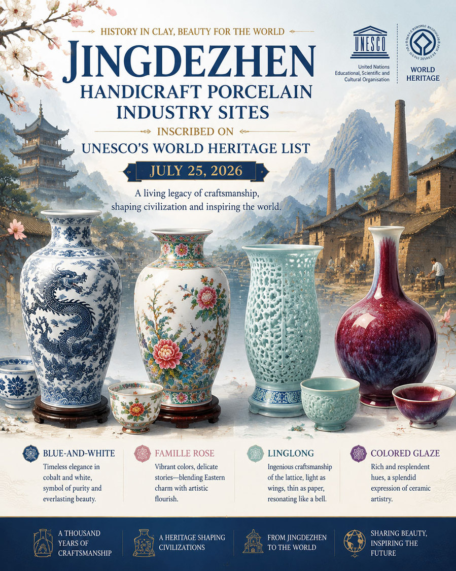 AI Poster: Jingdezhen Handicraft Porcelain Industry Sites added to World Heritage List