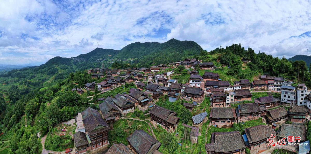 Dong village nestled amid mountains in SW China's Guizhou