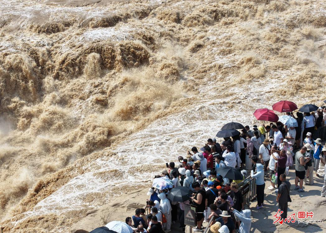 Roaring Hukou Waterfall greets summer visitors
