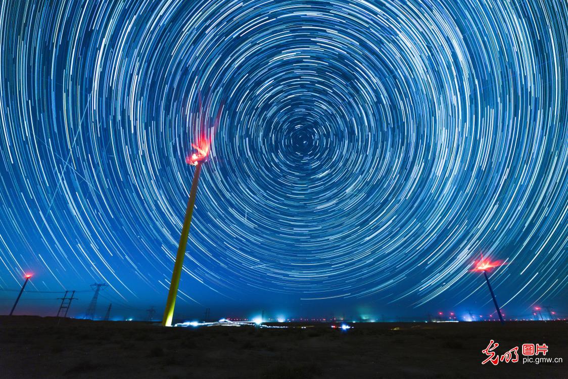 Wind power base under sea of stars in NW China's Gansu Wind power base under sea of stars in NW China's Gansu