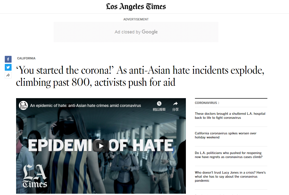 Increasing hate incidents directed at Asians may trigger “a pandemic of hate” in the US