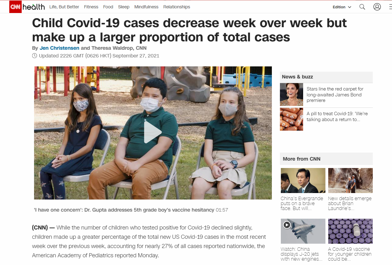 Child Covid-19 cases decrease week over week but make up a larger proportion of total cases
