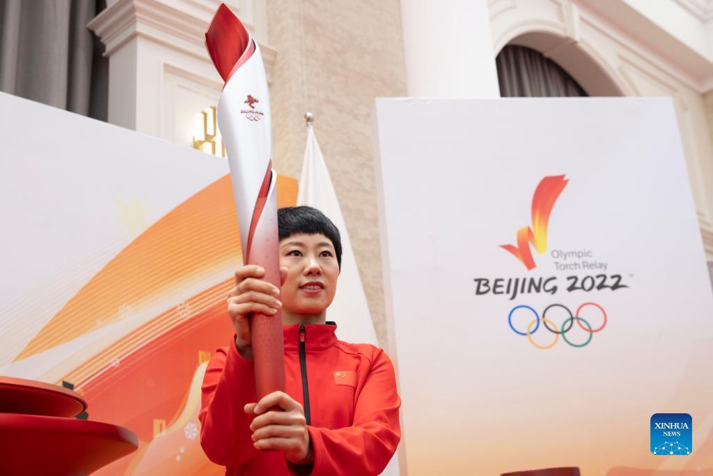 Torch seen during Torch Exhibition Tour of Olympic Winter Games Beijing 2022 in NE China