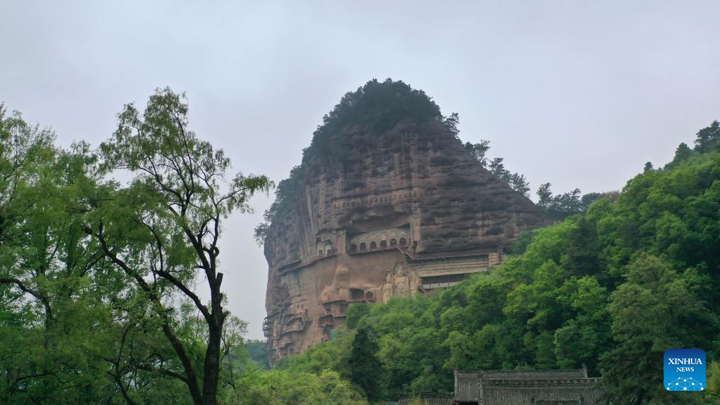 View of Maiji Mountain Grottoes in Tianshui, Gansu