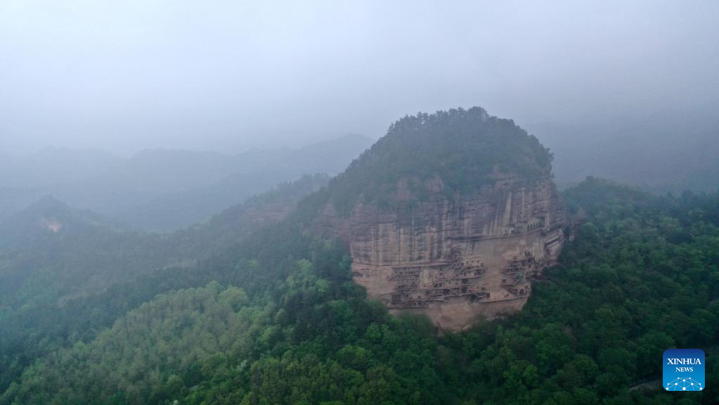 View of Maiji Mountain Grottoes in Tianshui, Gansu
