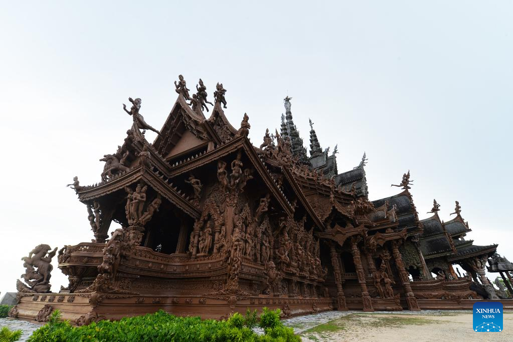 Tourists visit Sanctuary of Truth in Pattaya, Thailand