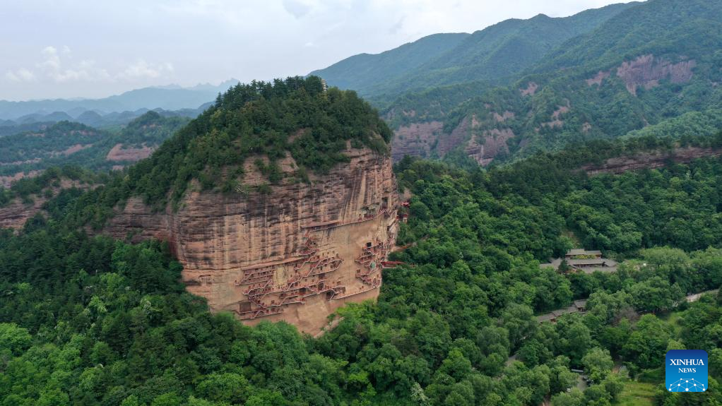 View of Maijishan Grottoes in Tianshui City, NW China's Gansu