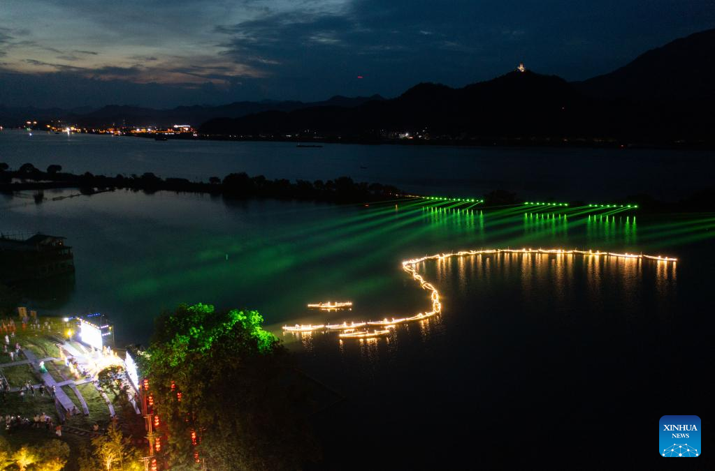 Night view during folk festival in Sandu Fishing Village, China's Zhejiang