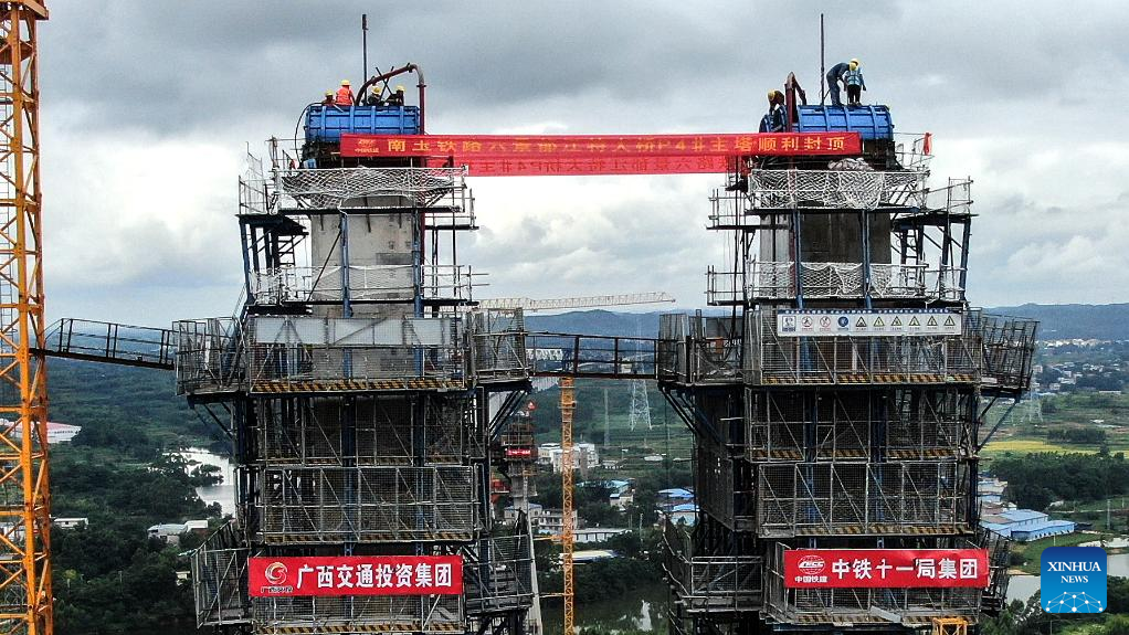 Bridge of Nanning-Yulin high-speed railway under construction