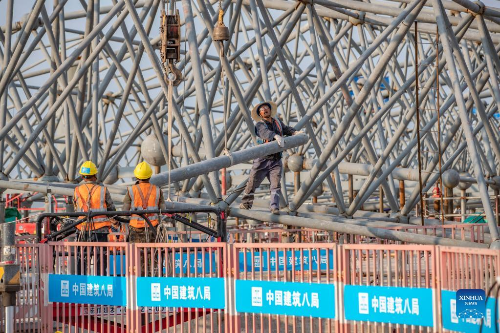 Worker work at construction site of T3B terminal project of Chongqing Jiangbei International Airport in China