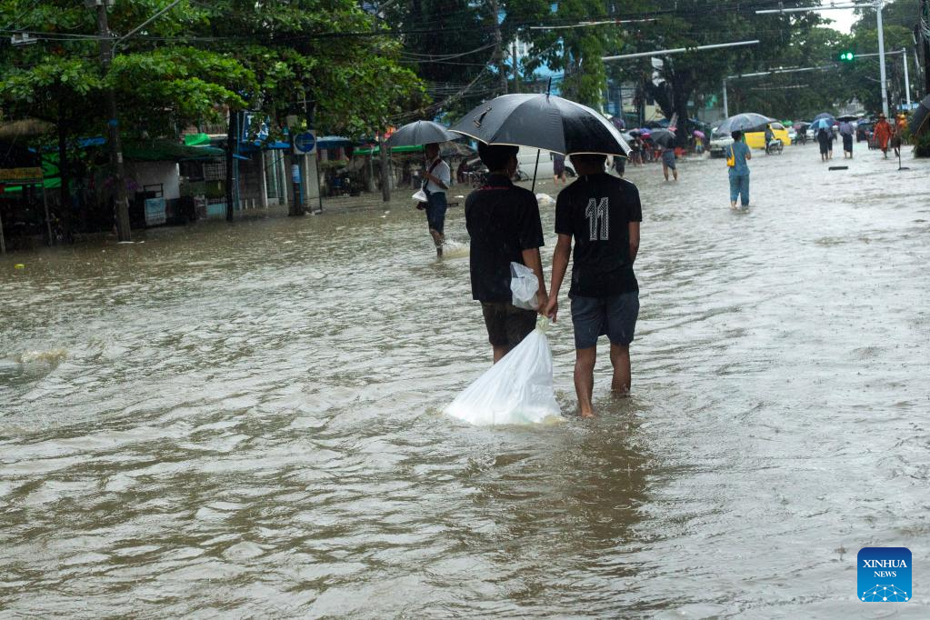Streets flooded after heavy rains in Yangon, Myanmar