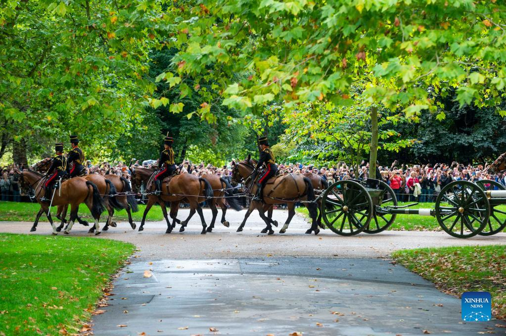 Royal Horse Artillery fires gun salute in honor of Queen Elizabeth II in London