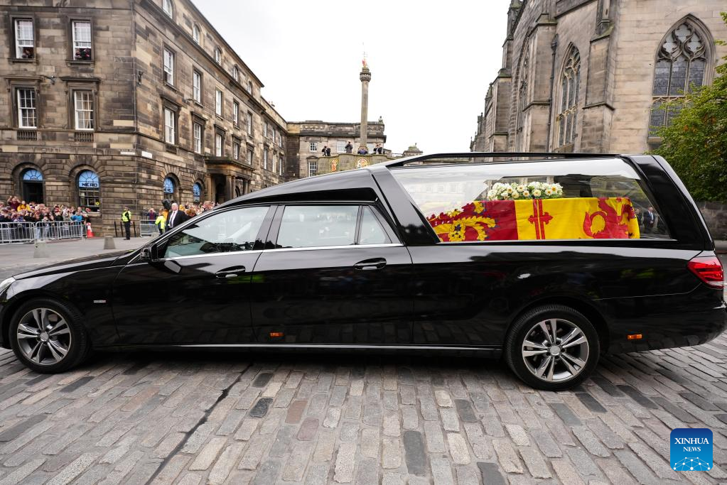 Hearse carrying body of Queen Elizabeth II arrives at Edinburgh