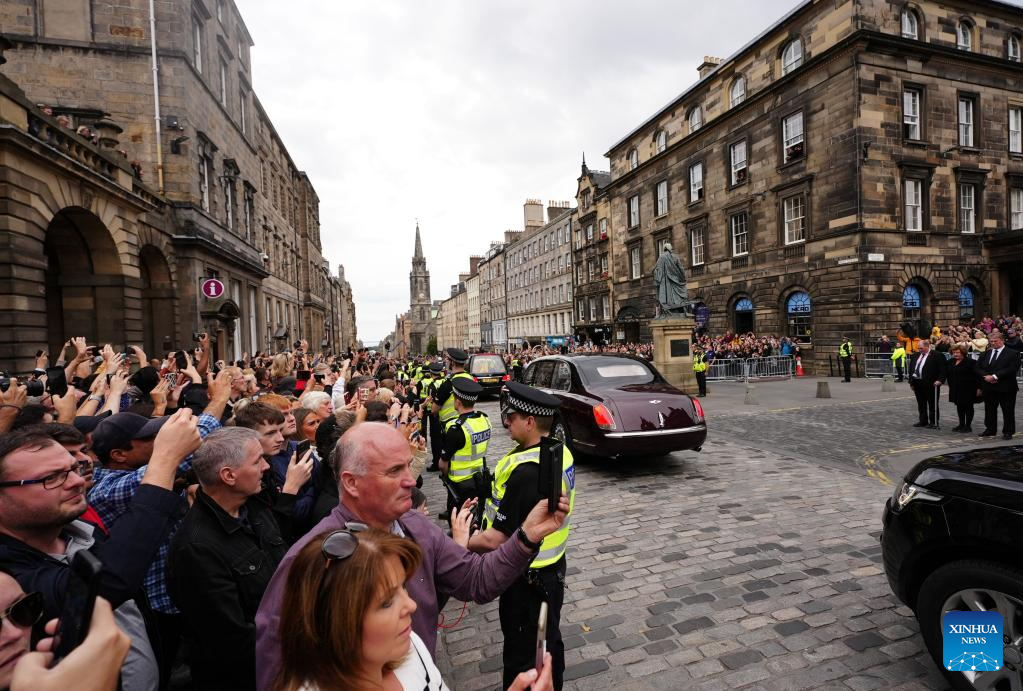 Hearse carrying body of Queen Elizabeth II arrives at Edinburgh