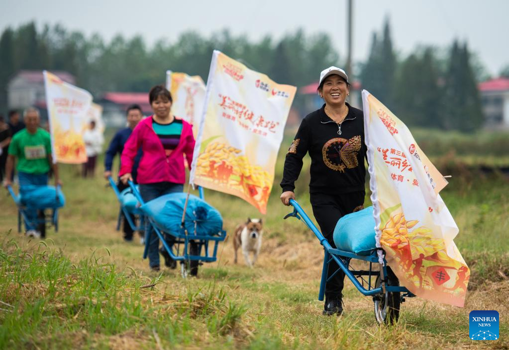 Paddy fun game organized to welcome upcoming Chinese farmers' harvest festival in Hunan