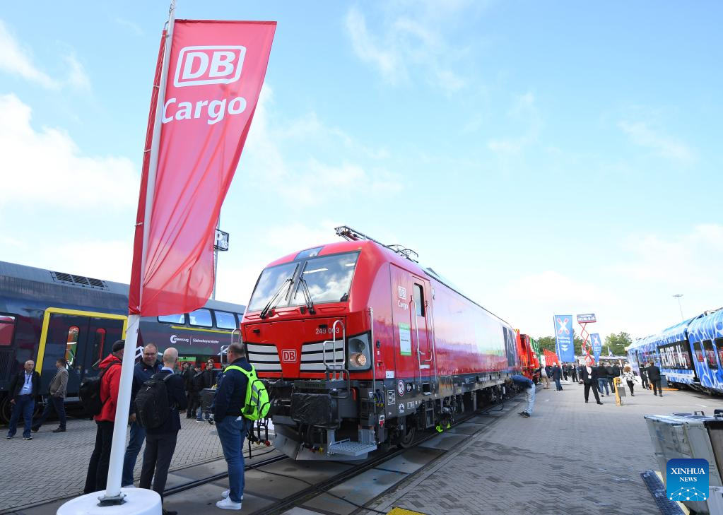 People visit railway industry trade fair in Germany