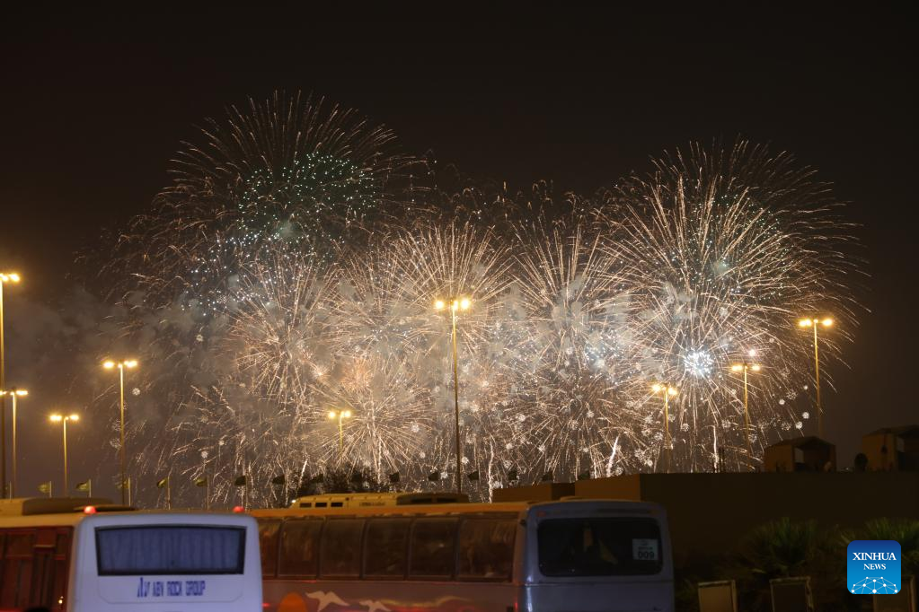 Fireworks explode to celebrate Saudi Arabia's National Day