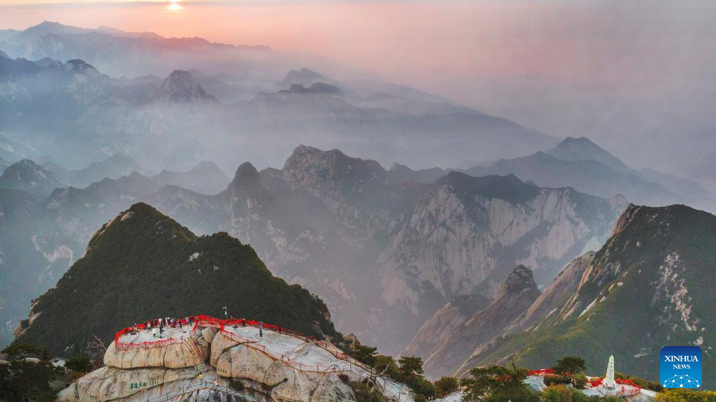 Sunset view at Mount Huashan in NW China's Shaanxi