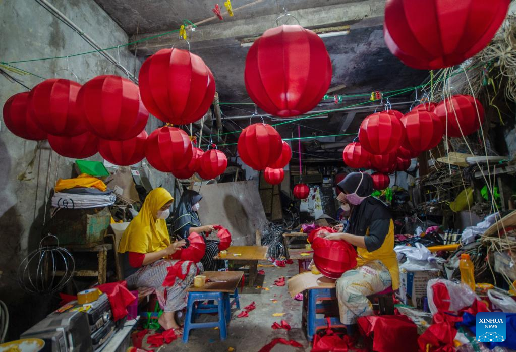 Workers make lanterns for upcoming Chinese Lunar New Year in Bandung, Indonesia