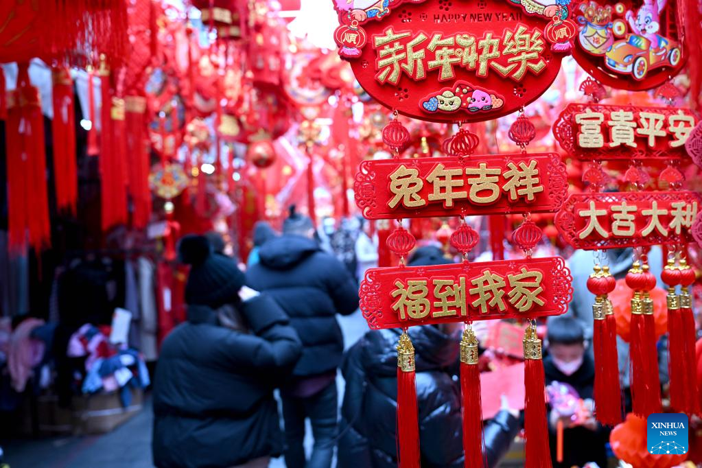 People shop for decorations for upcoming Chinese New Year in Hefei
