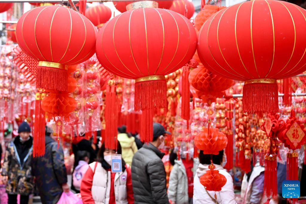 People shop for decorations for upcoming Chinese New Year in Hefei