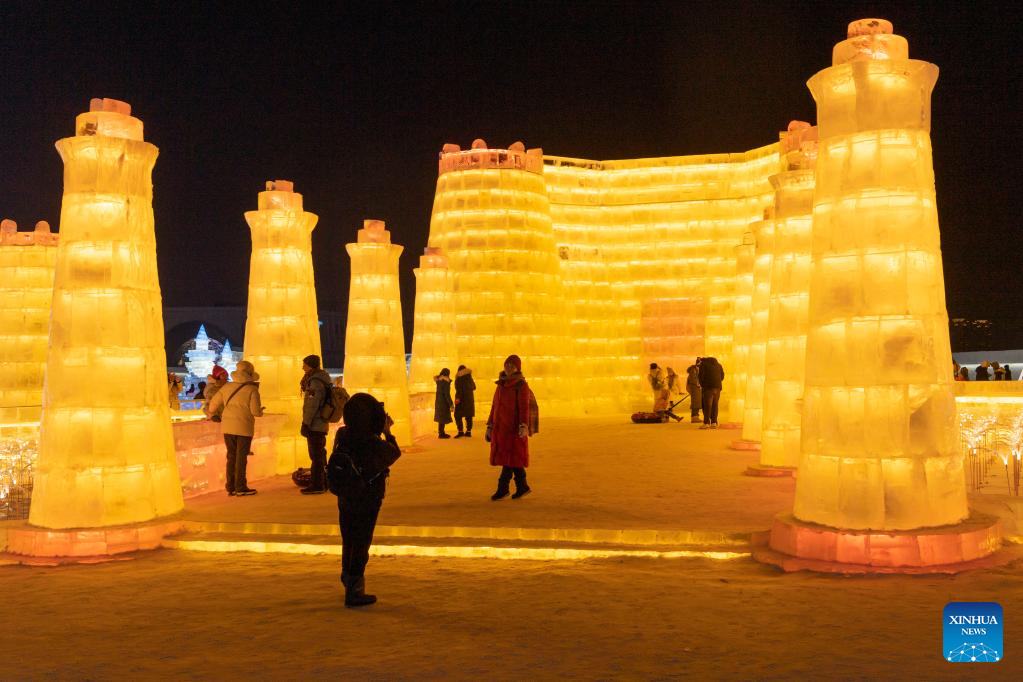 People visit Ice-Snow World theme park in Harbin, northeast China