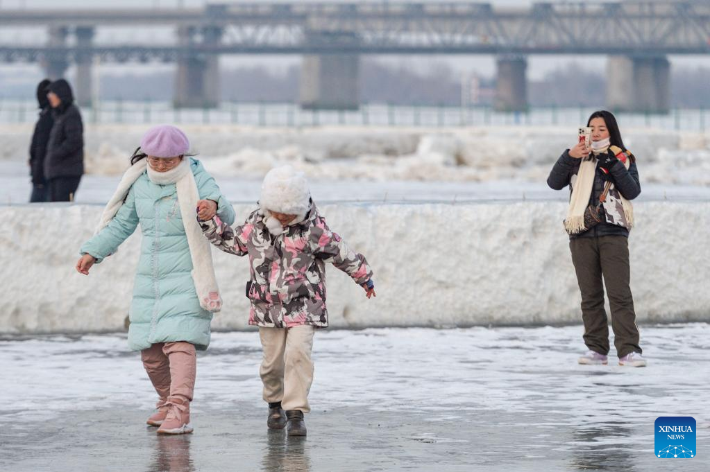 Tourists have fun at Harbin Songhua River Ice and Snow Carnival