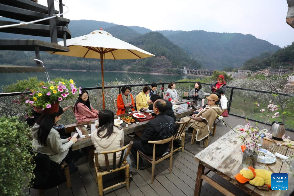Ancient villages attract tourists as plum trees in blossom in Yongtai County, SE China