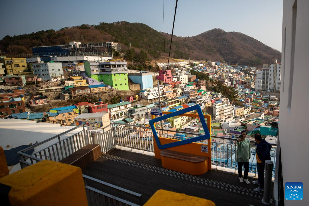 Tourists visit Gamcheon Culture Village in Busan, South Korea