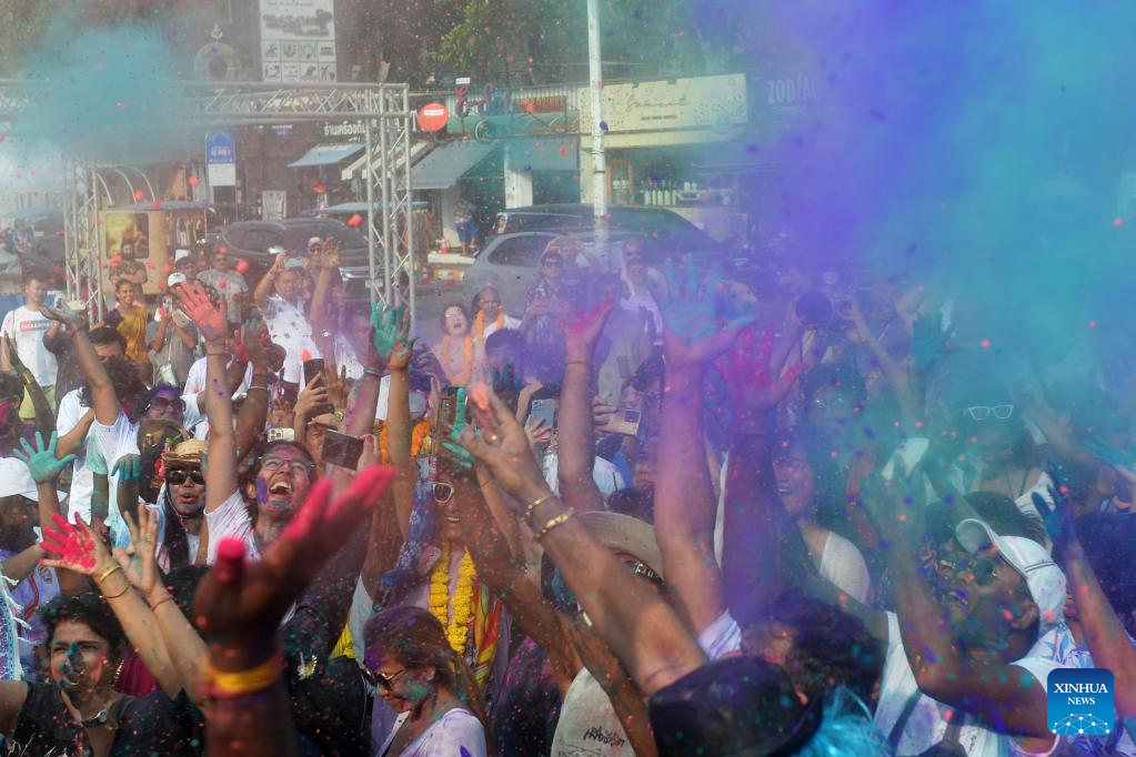 People celebrate Holi festival in Pattaya, Thailand