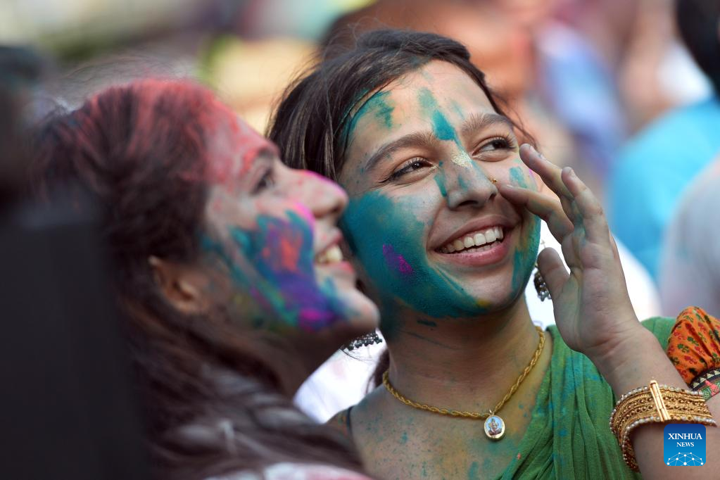 People celebrate Holi festival in Pattaya, Thailand