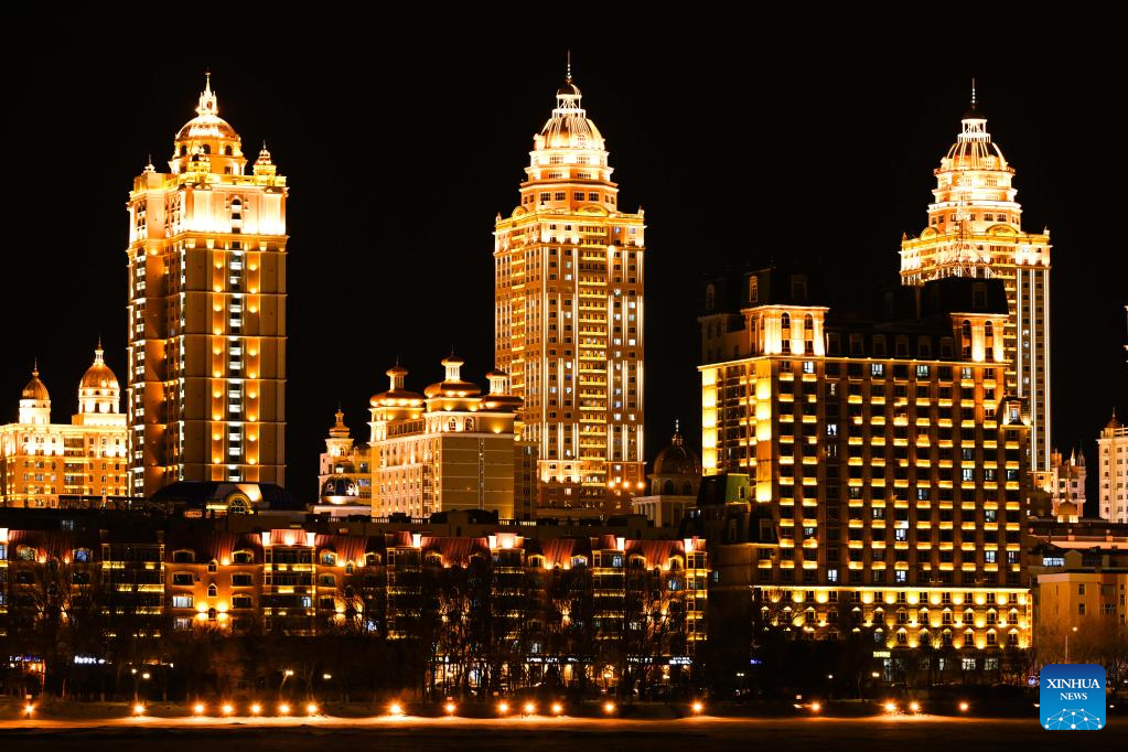 Night scenery of Manzhouli in N China's Inner Mongolia