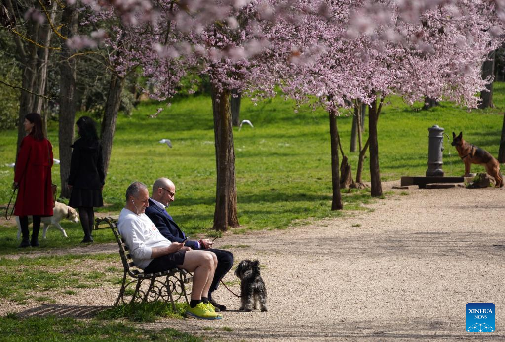 People enjoy spring in Rome