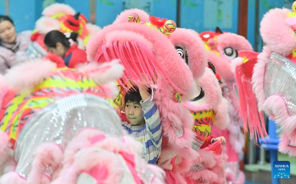 Lion dance integrated with school education in Tengxian, S China